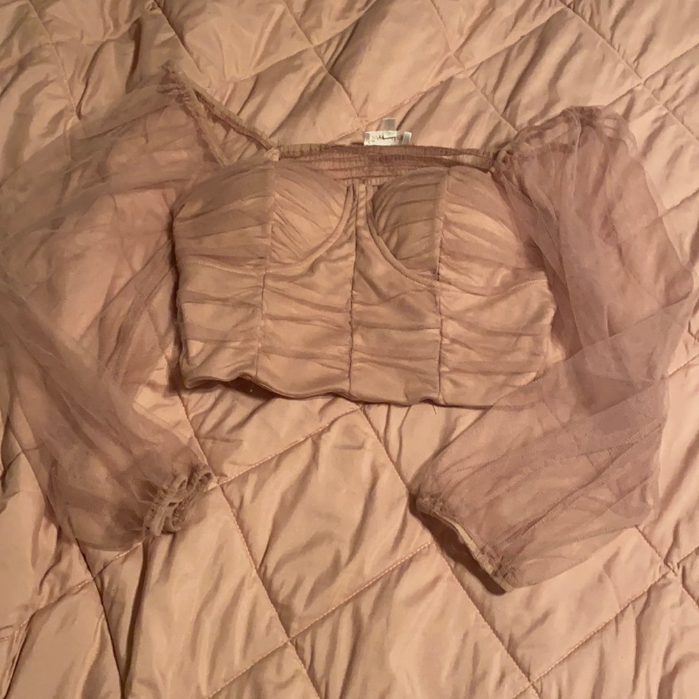 Pink boost chest crop top long sleeve lace shirt